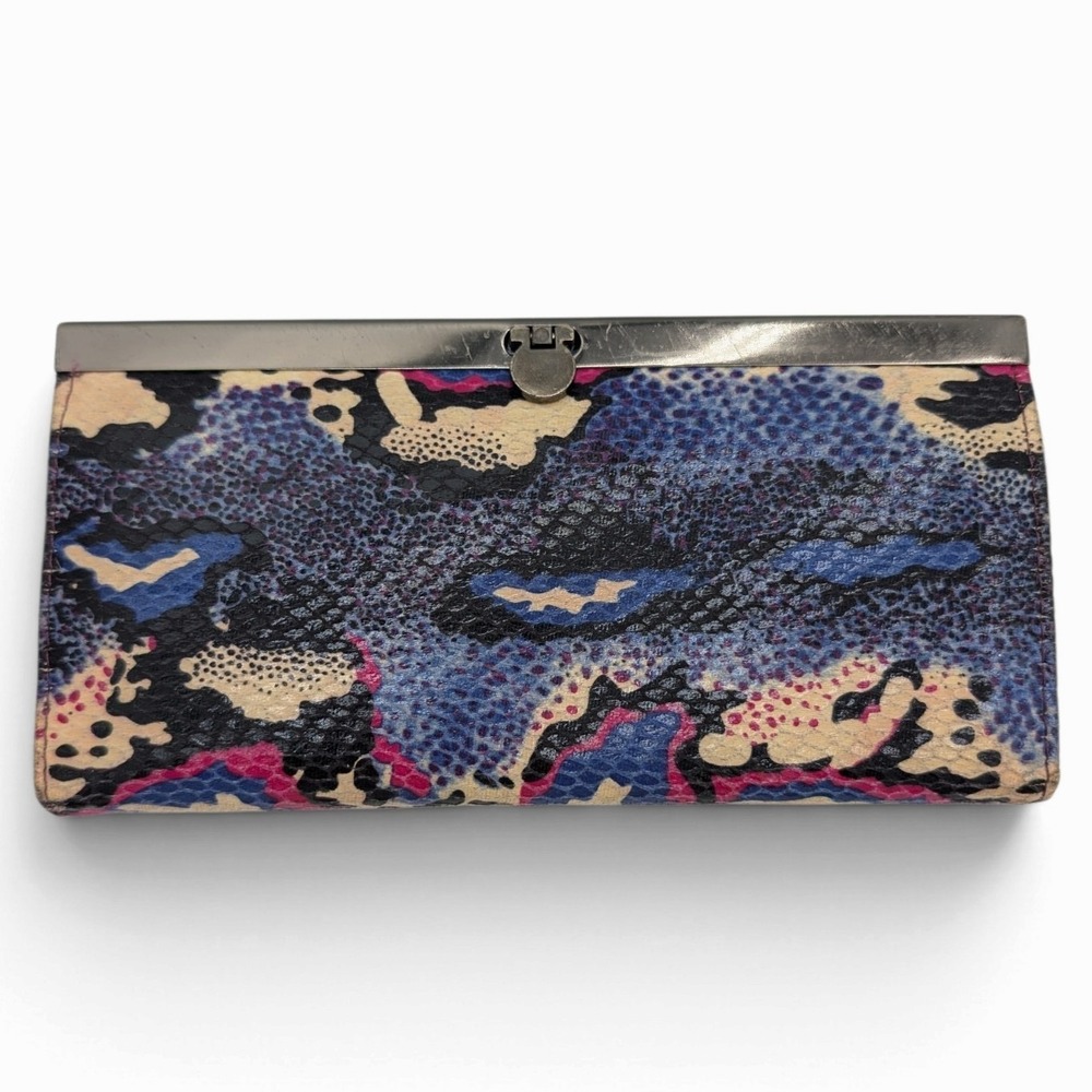 Multicolor Faux Snakeskin Frame Wallet Blue Pink Clasp Closure